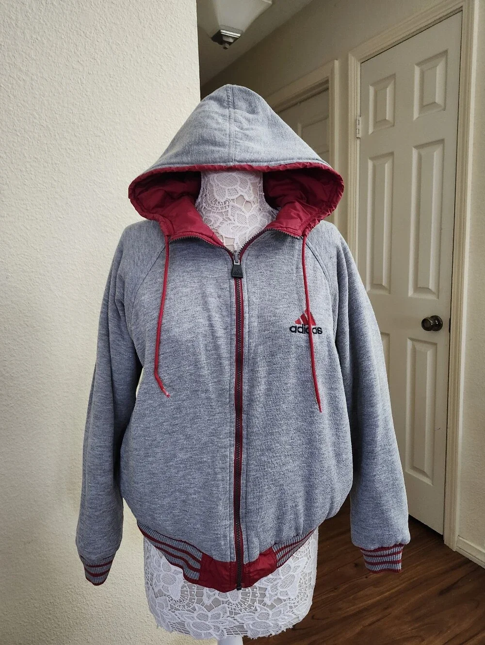Vintage Adidas Y2K 90's Reversible Hooded Nylon Fleece   Jacket Mens Size Medium